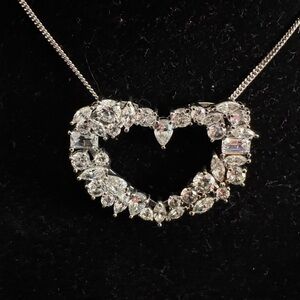 Tova 925 Sterling Silver Heart Necklace w/ Surrounded with Diamonique Stones